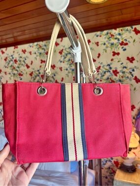 xhilaration y2k red canvas tote purse preppy nautical bag coastal vintage